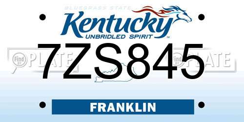 7ZS845 Kentucky License Plate