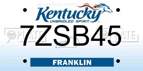 7ZSB45 Kentucky License Plate