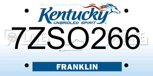 7ZSO266 Kentucky License Plate