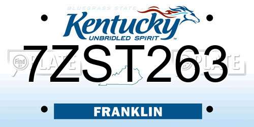 7ZST263 Kentucky License Plate