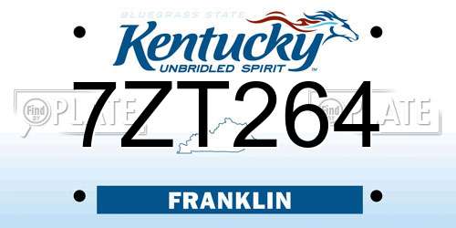 7ZT264 Kentucky License Plate