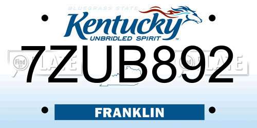 7ZUB892 Kentucky License Plate