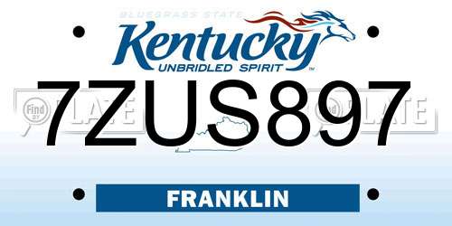 7ZUS897 Kentucky License Plate