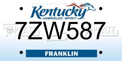 7ZW587 Kentucky License Plate