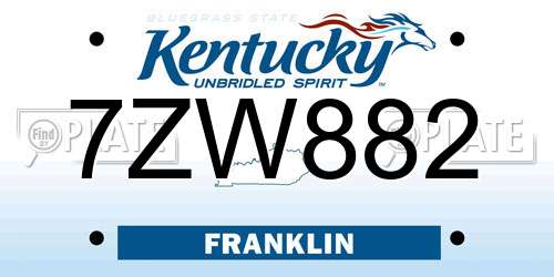 7ZW882 Kentucky License Plate