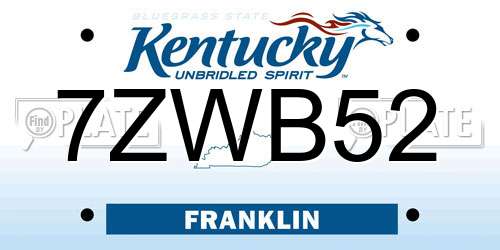 7ZWB52 Kentucky License Plate