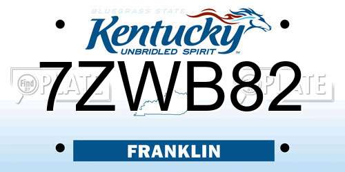 7ZWB82 Kentucky License Plate