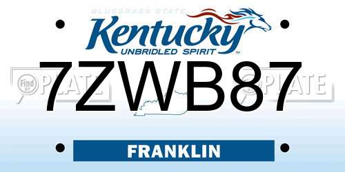 7ZWB87 Kentucky License Plate
