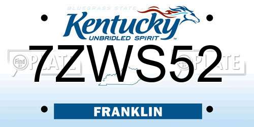 7ZWS52 Kentucky License Plate