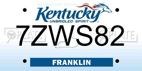 7ZWS82 Kentucky License Plate
