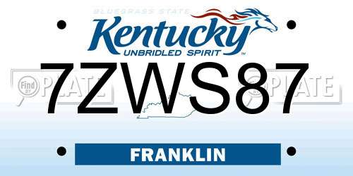 7ZWS87 Kentucky License Plate