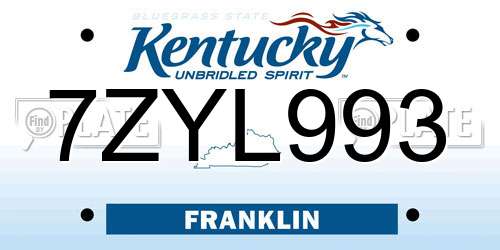 7ZYL993 Kentucky License Plate
