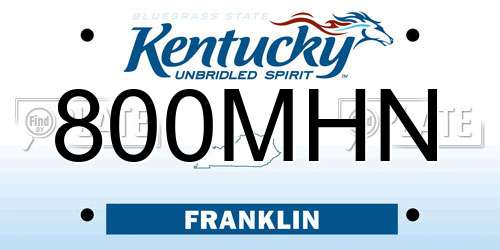 800MHN Kentucky License Plate