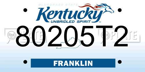 80205T2 Kentucky License Plate