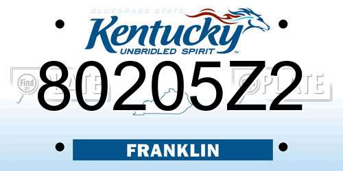 80205Z2 Kentucky License Plate