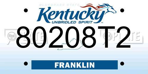 80208T2 Kentucky License Plate