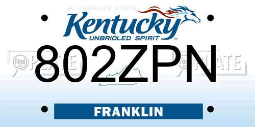 802ZPN Kentucky License Plate