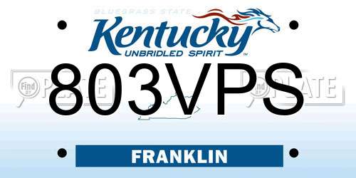 803VPS Kentucky License Plate