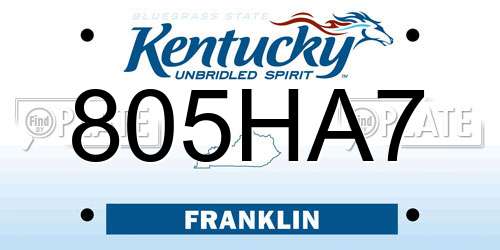 805HA7 Kentucky License Plate