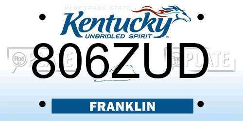 806ZUD Kentucky License Plate