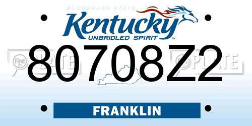 80708Z2 Kentucky License Plate