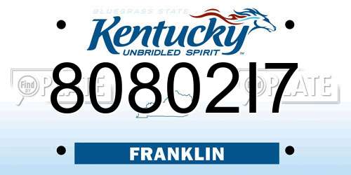 80802I7 Kentucky License Plate