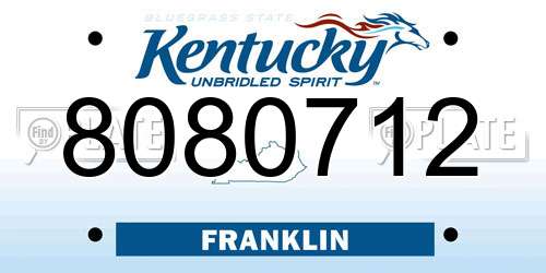 8080712 Kentucky License Plate