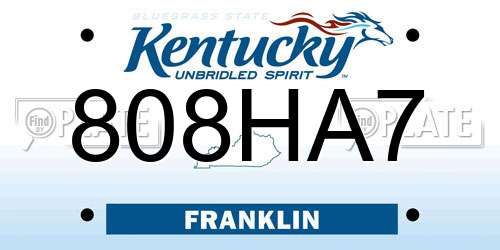 808HA7 Kentucky License Plate