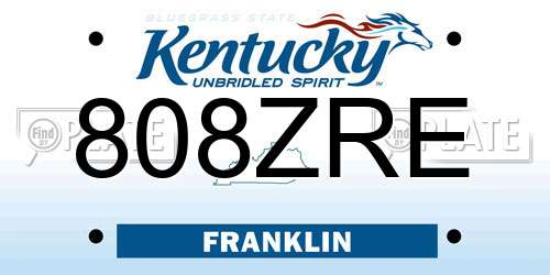 808ZRE Kentucky License Plate