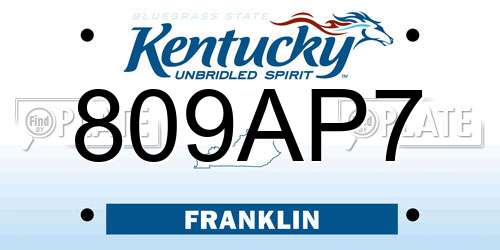 809AP7 Kentucky License Plate
