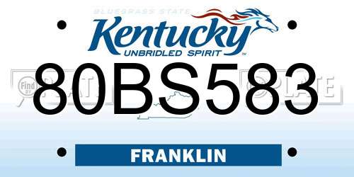 80BS583 Kentucky License Plate