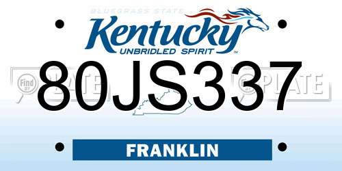80JS337 Kentucky License Plate