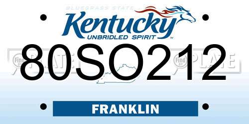 80SO212 Kentucky License Plate