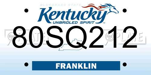 80SQ212 Kentucky License Plate