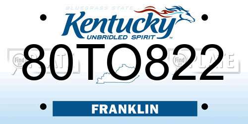 80TO822 Kentucky License Plate
