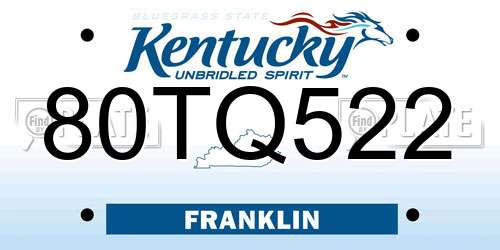 80TQ522 Kentucky License Plate
