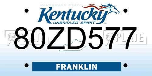 80ZD577 Kentucky License Plate