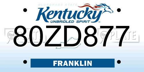 80ZD877 Kentucky License Plate