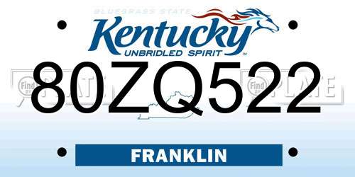 80ZQ522 Kentucky License Plate