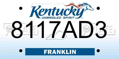 8117AD3 Kentucky License Plate