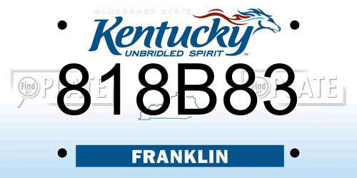 818B83 Kentucky License Plate