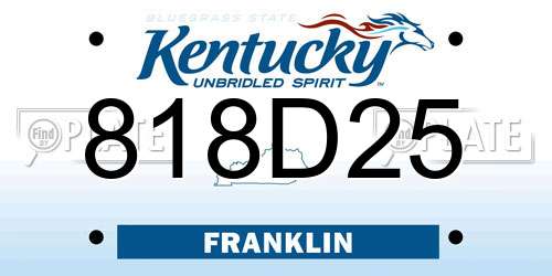 818D25 Kentucky License Plate