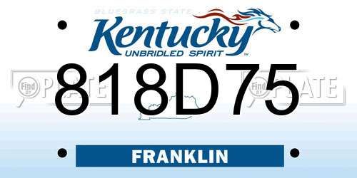 818D75 Kentucky License Plate