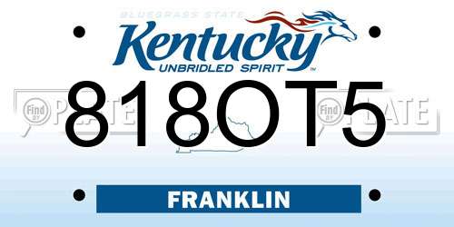 818OT5 Kentucky License Plate