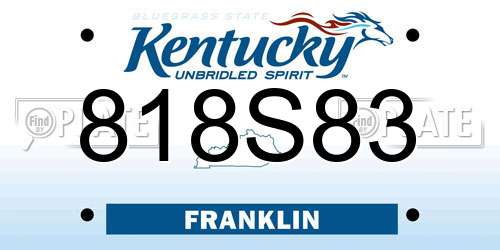 818S83 Kentucky License Plate