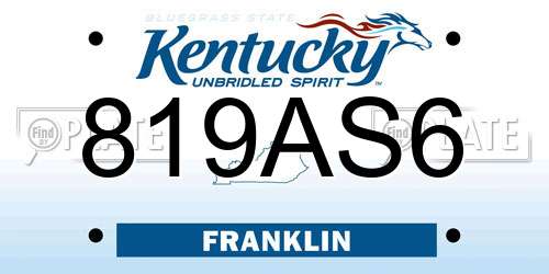 819AS6 Kentucky License Plate