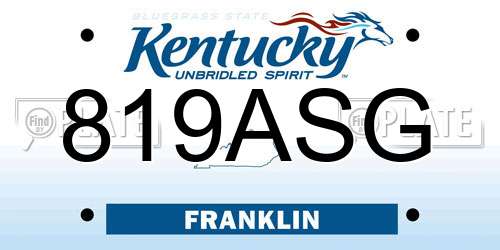 819ASG Kentucky License Plate