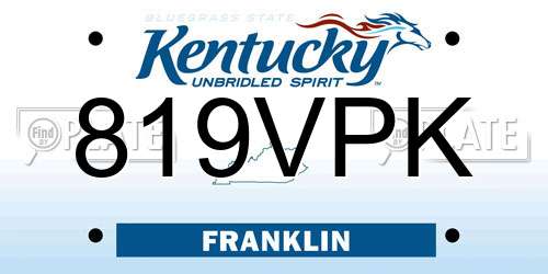 819VPK Kentucky License Plate