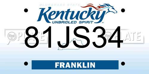 81JS34 Kentucky License Plate