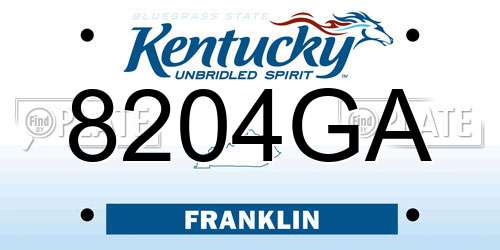 8204GA Kentucky License Plate